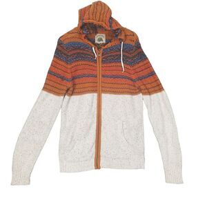 O'HANLON MILLS Mens‎ Sweater SZ M Woven Zip Knit Fair Isle Hood Speckled Gorp